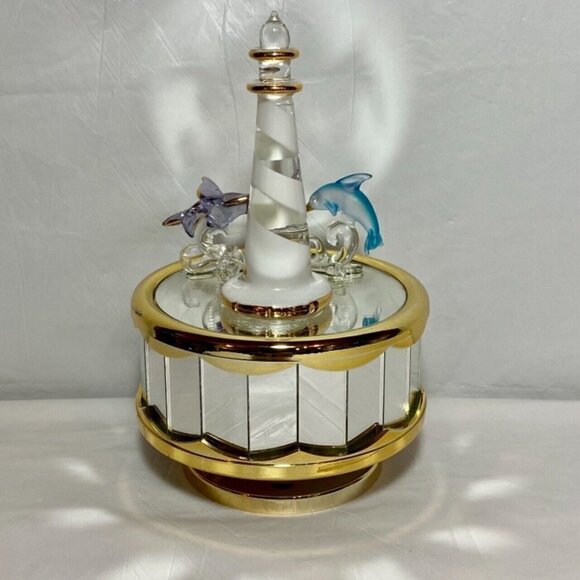 Hand Crafted Mirrored Glass Art Musical Dolphin Seagal & Light Tower Figurines - Picture 7 of 11